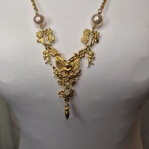 Angel Cherub 28-inch Necklace and Pierced Earring Set with Pearls